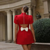 Red Back Bowknot Mini Dress