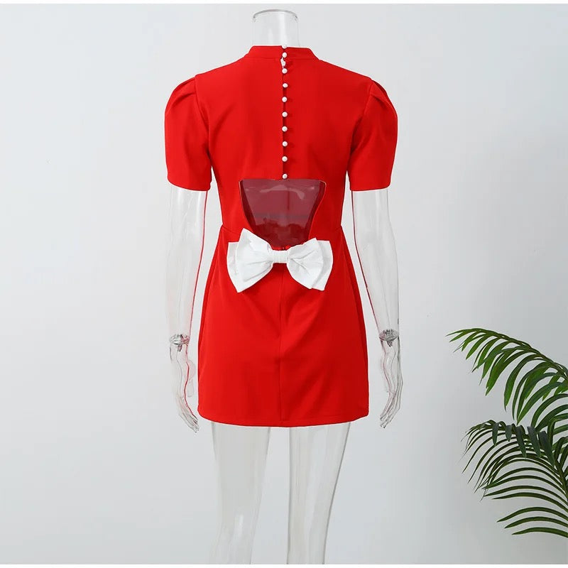 Red Back Bowknot Mini Dress